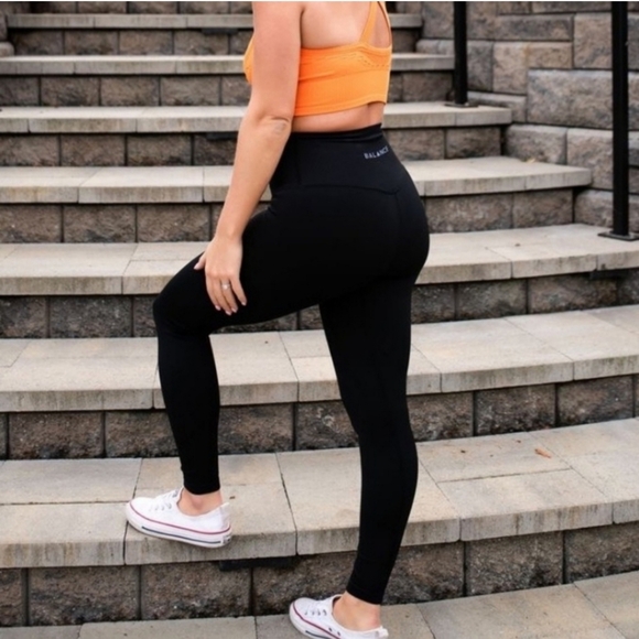 Balance Athletica Pants - Balance Athletica Linear Ribbed High Waisted Legging Black Large Vitality